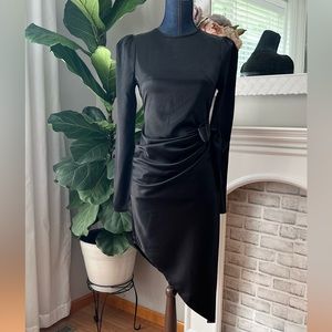 Asymetrical Black Satin Dress